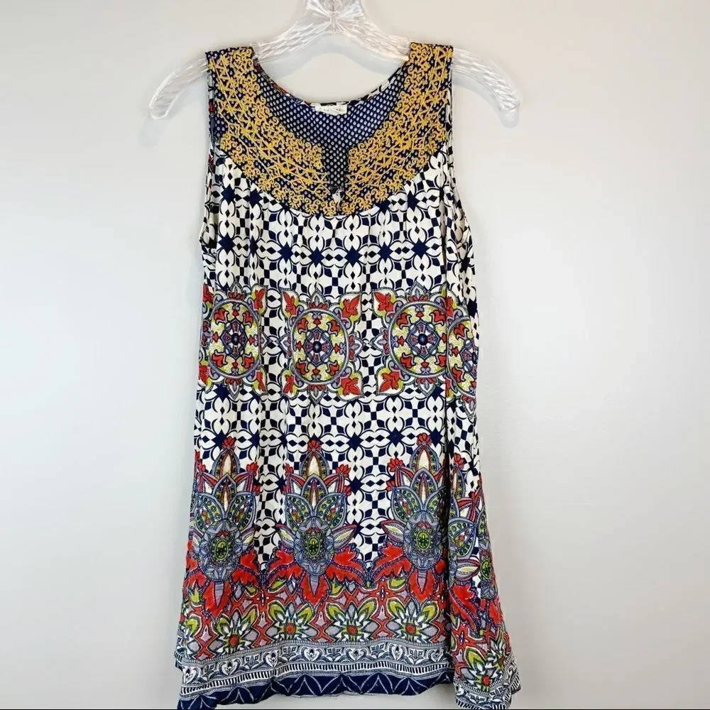 🌺3 FOR $20🌺 - En Creme sleeveless tunic dress S navy print